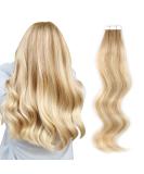 Luxury Tape-In Hair Extensions - 20 Pieces 50g Ash Brown & Platinum Blonde Highlights - Real Remy Human Hair - R8-12/60 55cm - Buy Online on GoSupps.com