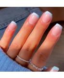 Medium Press on Nails | Full Cover Acrylic Stick on Nails for Women & Girls | French Blue | 1 Count - Buy Online on GoSupps.com