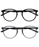Opulize Met 2 Pack Reading Glasses - Large Round Black & Gray for Men & Women - Spring Hinges +0.00 Diopters - Buy Online on GoSupps.com