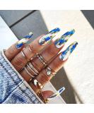Artquee 24pcs Blue Press on Nails Long Ballerina - Glossy Acrylic Fake Nails with Gold Stroke Designs - Coffin False Tips for Women and Girls - Buy Online on GoSupps.com