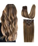 GOO GOO Clip-in Hair Extensions for Women  Soft & Natural  Handmade Real Human Hair Extensions  Chocolate Brown to Caramel Blonde  Long  Straight (4/27)/4  7pcs 120g 16 inches 16 Inch-120g 4/27/4 Balayage Chocolate Bro... - Buy Online on GoSupps.com