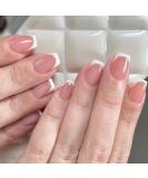 24Pcs White Glitter French False Nails with Nail Glue - Short Square Press on Nails for Women & Girls - Nude Pink Squoval Stick on Nails - Buy Online on GoSupps.com