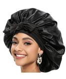 Satin Hair Bonnet for Women - Black Silk Shower Cap for Sleeping & Curly Hair Protection - Buy Online on GoSupps.com