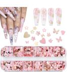 12 Grids Holographic Nail Glitter Set for Acrylic Nails - Butterfly Flower Heart Rabbit Pink Gold Sequins for Valentine's Day Nail Decoration - Buy Online on GoSupps.com
