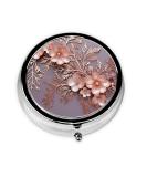 Rose Gold Floral Print Pill Box - Elegant 3 Compartment Metal Organizer for Travel & Pocket - Stylish Mini Medicine Storage Case with Mirror - Buy Online on GoSupps.com