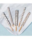 CatYou Crystal Hair Pins Set - 5 Pieces Metal Rhinestone Bobby Pins for Women & Girls - Sparkly Glitter Hair Clips - White Hair Accessories - Buy Online on GoSupps.com