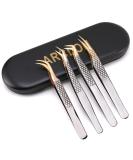 Arclon Lash Eyelash Extension Tweezers Set - 4Pcs Professional Straight and Curved Stainless Steel Precision Tweezers in Black Gold | Lash Extension Supplies - Buy Online on GoSupps.com
