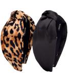 BEGOOD Knotted Headband for Women Leopard Print Womens Knotted Headbands Black Fashion Top Knot Hairband Wide Headbands Designer Headbands Turban Hair Accessories for Girls 2Pcs Leopard Print and Black - Buy Online on GoSupps.com