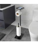 FEILERN Black Toilet Paper Holder Stand with Top Shelf - Floor Standing Dispenser for Bathroom with 4 Reserve Rolls - Stainless Steel - Buy Online on GoSupps.com