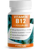 Vitamin B12 high -dosed - 365 tablets - 500 g Vit B12 + folic acid 200 g per day - methylcobalamine adenosylcobalamine & hydroxocobalamine B12 + bioactive quatrefolic folic acid - 100% vegan 1x 365 tablets - Buy Online on GoSupps.com