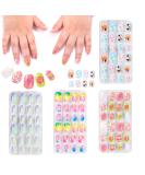 96 Pieces Colorful Girls Press-On Nail Art - Full Cover Short Fake Nails for Kids - Buy Online on GoSupps.com