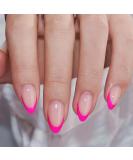 Hot Pink French Tip Press On Nails - Short Almond Glossy Acrylic False Nails | 24 Pcs Reusable Stick On Nails for Women & Girls - Buy Online on GoSupps.com