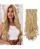 Feshfen Clip-In Hair Extensions Set - Wavy 16 Clips 50cm Strawberry Blonde & Bleach Blonde Synthetic Hair for Women - Buy Online on GoSupps.com