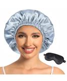 Adjustable Double-Layer Satin Sleeping Bonnet | Silk Hood for Women - Gray Blue/Black - Buy Online on GoSupps.com