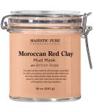 MAJESTIC PURE Moroccan Red Clay Facial Mud Mask with British Rose - 10 oz - For Pore Cleansing, Acne, and Blackheads - Buy Online on GoSupps.com