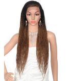 Kalyss Ombre Brown Hand Braided Lace Front Wig with Baby Hair - 13X6 Natural Side Parting - Synthetic Cornrow Twist Box Braided Wig - Buy Online on GoSupps.com