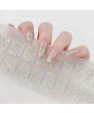 Semi Cured Gel Nails Strips 22 Stickers Nail Wraps Soft Self-Adhesive Gel Nail Stickers Salon-Quality Glitter Gel Nail Strips for Nails Manicure Require UV/LED Lamp (114-Silver Glitter) - Buy Online on GoSupps.com
