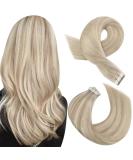 Moresoo Real Hair Tape Extensions 40cm - Ash Blond & Platinum Blond Skin Weft 20 Pieces #18/613 - Invisible Remy Quality - Buy Online on GoSupps.com