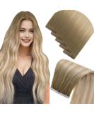LAAVOO Real Hair Tape Extensions - 60cm Blond Ombre Balayage #8/27/60 | 5Pcs Virgin Hair Perfect for Seamless Volume & Length - Buy Online on GoSupps.com