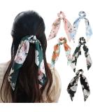 Satin Floral Hair Scrunchies Set - 5 Pcs Bowknot Elastic Hairbands for Women & Girls | Hair Scarf Ponytail Holder Accessories - Pattern 2 - Buy Online on GoSupps.com