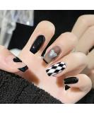 Justotry 24 Pcs Heart Fake Nails - Long Black French Press on Nails for Women | Pretty Ballerina Stick on Nails | Acrylic Coffin False Nails Medium with Glue for Nail Art - Buy Online on GoSupps.com
