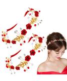 Aswewamt 2 Pcs Red Flower Crown Headband Rhinestone Pearl Tiara Red Rose Bride Crown Crystal Red Headband Wedding Headpiece Hair Jewelry for Women - Buy Online on GoSupps.com