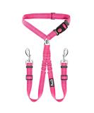Slowton Double Strapping Dog Car Seat Belt - 2-in-1 Durable Elastic Design for Medium Dogs | Pink Fluorescent | Rotatable Stainless Steel Carabiner for Safe Travel - Buy Online on GoSupps.com