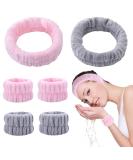 KEYRI 6 Pcs Spa Headband Wrist Washband Set - Pink Gray | Soft Elastic Bands for Face Washing, Skincare, Makeup, Bath & Shower - Women Girls Facial Headband - Buy Online on GoSupps.com