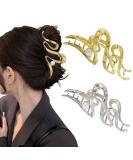 iFiner Metal & Pearl Hair Claw Clips - Set of 2 | Gold & Silver | Large Non-Slip Barrette for Women & Girls | Stylish Hair Accessories - Buy Online on GoSupps.com