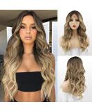 Buy Fine Long Wavy Ombre Blonde & Brown Lace Front Wig - 65 cm Natural Synthetic Hair Waves for Women - Buy Online on GoSupps.com