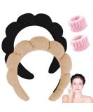 Spa Headband for Women- Bubble Skincare Headband with Wristbands- Terry Cloth, Soft Puffy Design- Black & Light Brown- Ideal for Face Washing and Makeup- Gift Idea - Buy Online on GoSupps.com