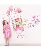 Wondever Girl on Swing Wall Stickers - Peel and Stick Butterfly Flower Ballons Wall Decals for Girls Bedroom and Nursery - Buy Online on GoSupps.com