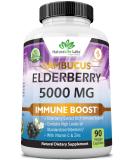 Sambucus Elderberry 5000mg Super Concentrated with Vitamin C & Zinc - Immune Support Supplement | 90 Veggie Capsules - Buy Online on GoSupps.com