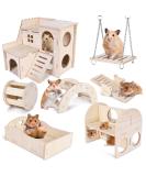 Byzesty Wooden Hamster House - 7 Piece DIY Toy & Accessories for Guinea Pigs Dwarf Hamsters Chinchillas | Fun Roller Bridge Rocker & Swing - Buy Online on GoSupps.com