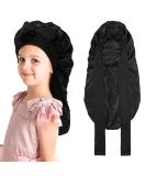 Kids Long Hair Bonnet for Sleeping - Double Layer Elastic Satin Girls Bonnet (Black) - Buy Online on GoSupps.com