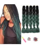 Showjarlly Jumbo Braid Art Hair Extensions - 24-Inch Ombre KanCalon Braids for Crochet & Box Braids (5 Pack) - Black/Dark Green - Buy Online on GoSupps.com