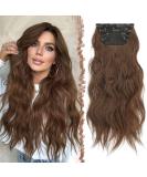 Feshfen Clip In Hair Extensions - 4PC Synthetic Wavy Extensions in Copper Chestnut Brown | 50 cm - Buy Online on GoSupps.com