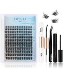 Oreola Individual Eyelashes Manga - 144 Cluster Set with Bond Seal Remover & Tweezers | DIY D Curl 8-16mm Extensions - International Shipping - Buy Online on GoSupps.com