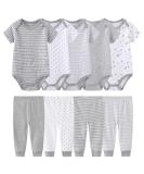 Chamie Newborn Baby 9-Piece Clothing Set in Grey | 100% Cotton | Unisex 0-12M | Short-Sleeve Bodysuit, Baby Pants, Vests - Buy Online on GoSupps.com