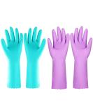 Latex-Free Reusable Kitchen Cleaning Gloves with Cotton Lining - Non-Slip Swirl Grip for Dishwashing (2 Pairs, Purple & Blue, Large) - Buy Online on GoSupps.com