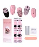 TOROKOM Pink Black Gel Nail Strips Set with Cuticle Stick, File, Wipes - Long Lasting Waterproof Nail Wraps Stickers - Semi Cured Real Polish - UV/LED Lamp Required - Buy Online on GoSupps.com