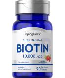 Piping Rock Biotin 10000mcg Tablets | 90 Berry Flavor | Max Strength, Fast Dissolve Sublingual | Vegetarian, Non-GMO, Gluten-Free - Buy Online on GoSupps.com