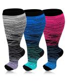 3 Pairs Plus Size Compression Socks 20-30 mmHg for Wide Calf | 2XL 3PCS-Gray Red Navy - Buy Online on GoSupps.com