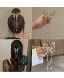 2PCS Butterfly Hair Clips for Women - Nonslip Metal Claw Clips with Pearl Tassel Detail - Fashion Hairpins and Styling Accessories - Buy Online on GoSupps.com