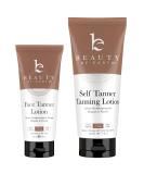 Self Tanner Face & Body Set - Organic Aloe Vera & Shea Butter Buildable Bronzer Sunless Tanning Lotion 2-Piece Medium to Dark - Best Sellers - Buy Online on GoSupps.com