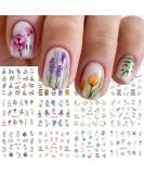 Spring/Summer Floral Nail Art Stickers - Lily, Blue Tip, Lavender Blossom Design - 12 Sheet Set - Buy Online on GoSupps.com