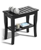 Bamboo Shower Bench & Stool Waterproof - Wood Shower Bench with Storage Shelf for Inside Shower(Black) Black 18.9"x18.11"x9.96" - Buy Online on GoSupps.com