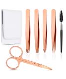 6-Piece Eyebrow Tweezers Set with Curved Scissors, Brush, Stainless Steel Remover Tools in Storage Case - Daily Beauty Kit for Women and Girls - Buy Online on GoSupps.com
