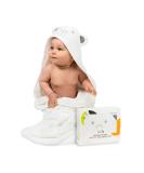 JM Organic Bamboo Hooded Baby Towel - Hypoallergenic & Absorbent - Perfect Baby Gift Set with Washcloth & Laundry Bag - Grey Bear Design | 35x35 for Kids & Babies - Buy Online on GoSupps.com