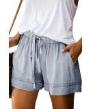 Women's Comfy Drawstring Elastic Waist Shorts | Summer Beach Lightweight Pants with Pockets - Light Blue - Buy Online on GoSupps.com